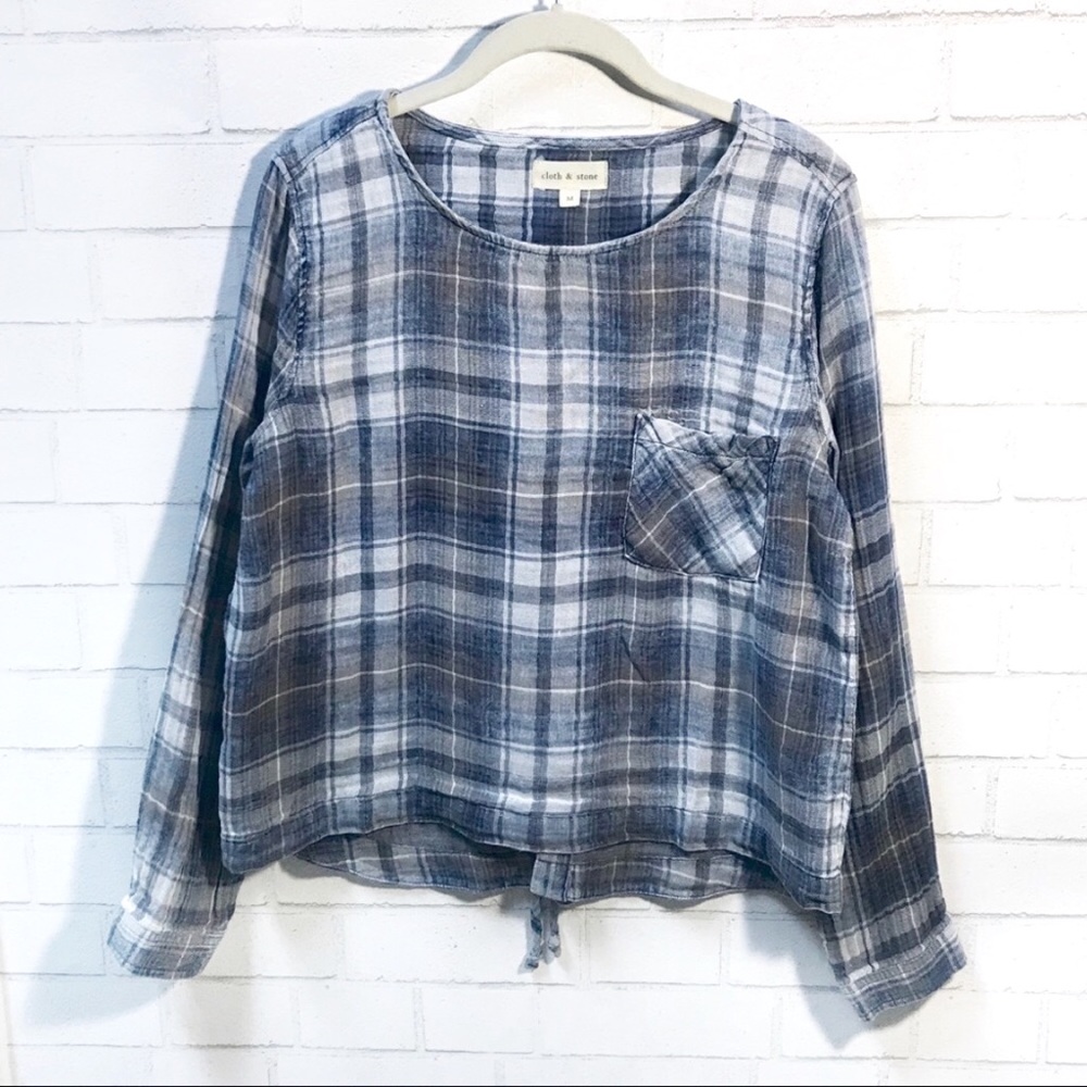 Cloth & Stone Plaid Long Sleeve Shirt Lace-up Back